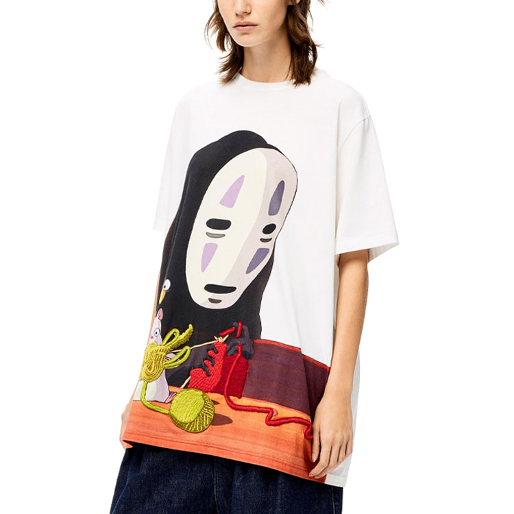 (Women) LOEWE Spirited Away No-Face Cartoon Print Cotton T-Shirt White SS22  Gift. S928Y22J06-9990 圖 4