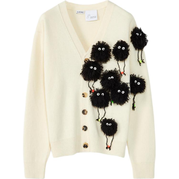 (Women) LOEWE x Spirited Away SS22 Beige Pom-Pom Wool Knit Cardigan for Women S928Y16K01-2425