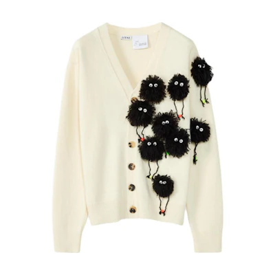 (Women) LOEWE Spirited Away SS22 Beige Pom-Pom Wool Knit Cardigan for Women S928Y16K01-2425