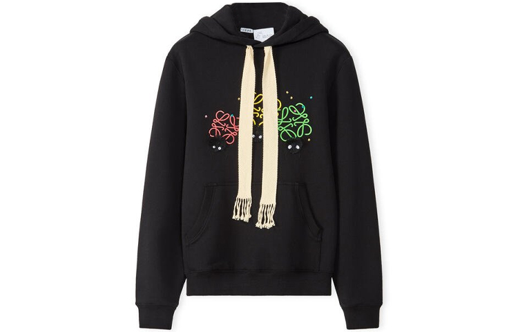 (Women) LOEWE x Spirited Away SS22 Black Cotton Pullover Sweatshirt with Soot Sprite Logo S928Y25J02-1100