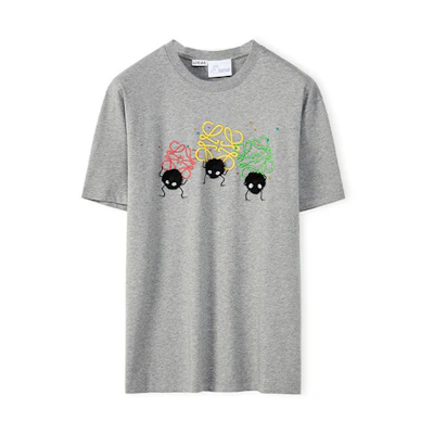 (Women) LOEWE Spirited Away SS22 Grey Tee with Multicolor Soot Sprite Print Women. S928Y22J01-1121