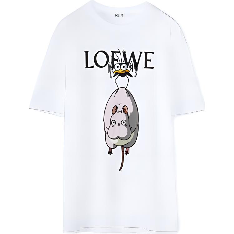 (Women) LOEWE Spirited Away SS22 White Cartoon Print Cotton  T-Shirt S928Y22J08-2016