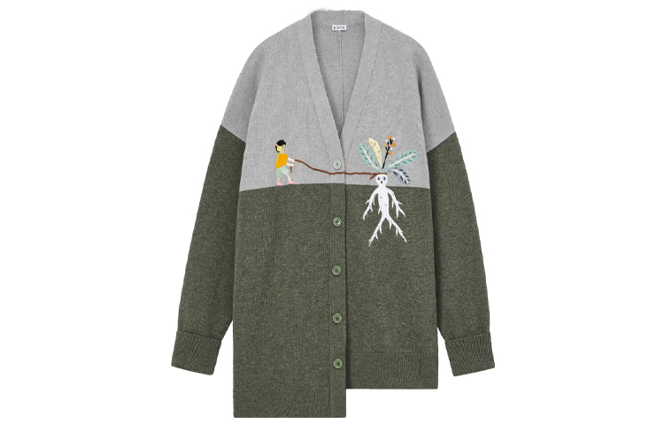 (Women) LOEWE x Suna Fujita FW23  Green Knit Cardigan with Cartoon Pattern S359Y16K48-1221