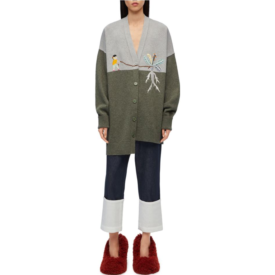 Lookbook (Women) LOEWE x Suna Fujita FW23  Green Knit Cardigan with Cartoon Pattern S359Y16K48-1221