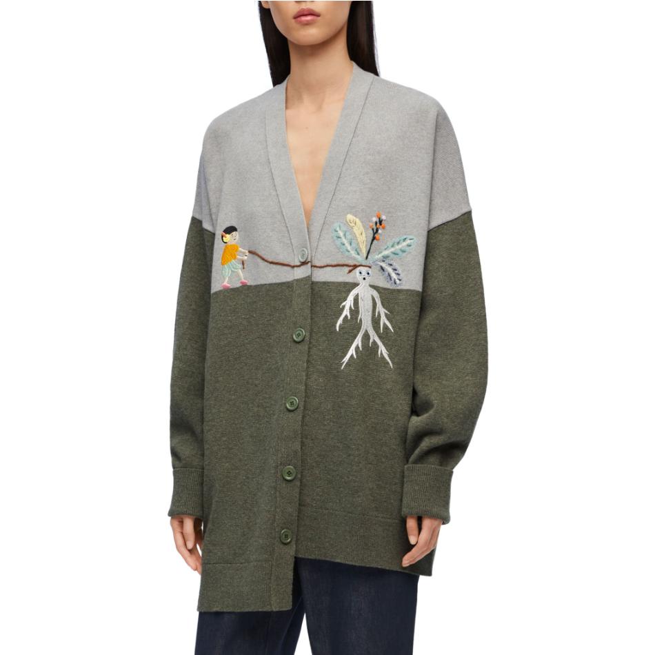 Purchase (Women) LOEWE x Suna Fujita FW23  Green Knit Cardigan with Cartoon Pattern S359Y16K48-1221