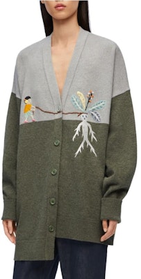 (Women) LOEWE x Suna Fujita FW23 Green Knit Cardigan with Cartoon Pattern S359Y16K48-1221 Purchase (Women) LOEWE x Suna Fujita FW23 Green Knit Cardigan with Cartoon Pattern S359Y16K48-1221