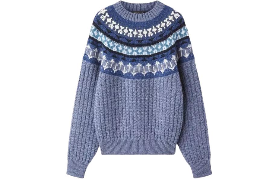 (Women) Loro Piana  Crew Neck Printed Long Sleeve Sweater Blue Purple FAN6685-J1N1