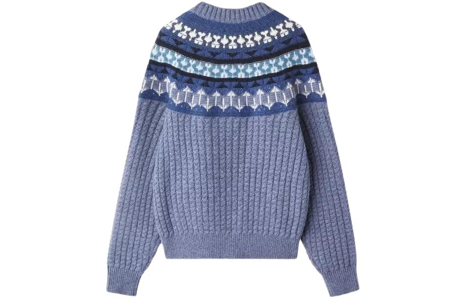 Lookbook (W) Loro Piana Suéter Azul Morado de Manga Larga Cuello Redondo Estampado FAN6685-J1N1