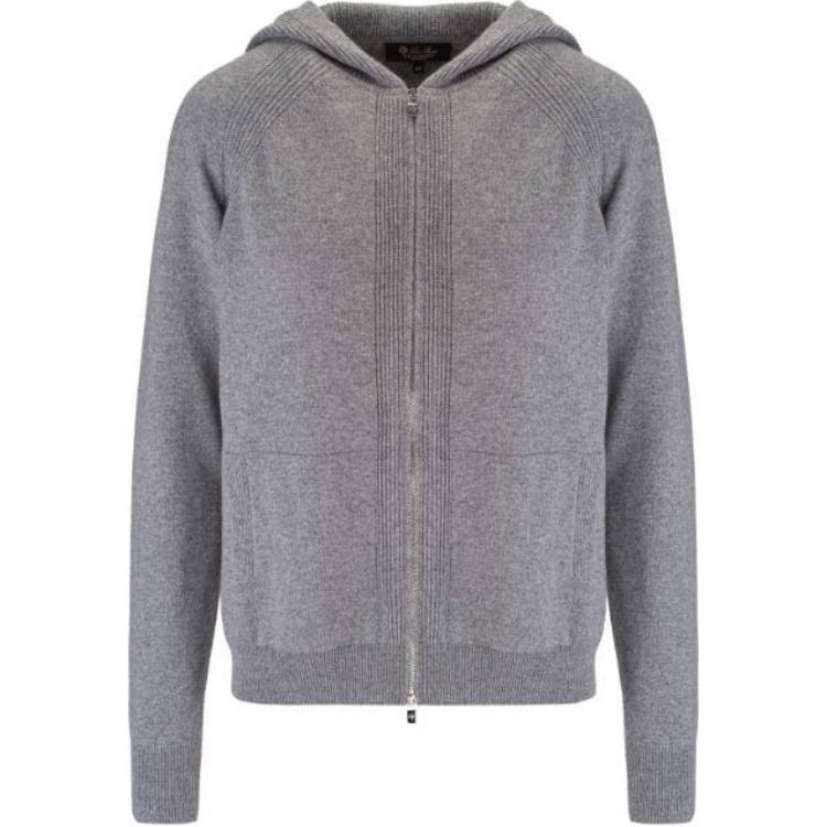 (Women) Loro Piana  Gray Solid Color Hooded Cardigan Sweater. FAG3599MF99
