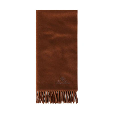 (Women) Loro Piana Logo Design Cashmere Scarf in Brown. FAO3766H0KI