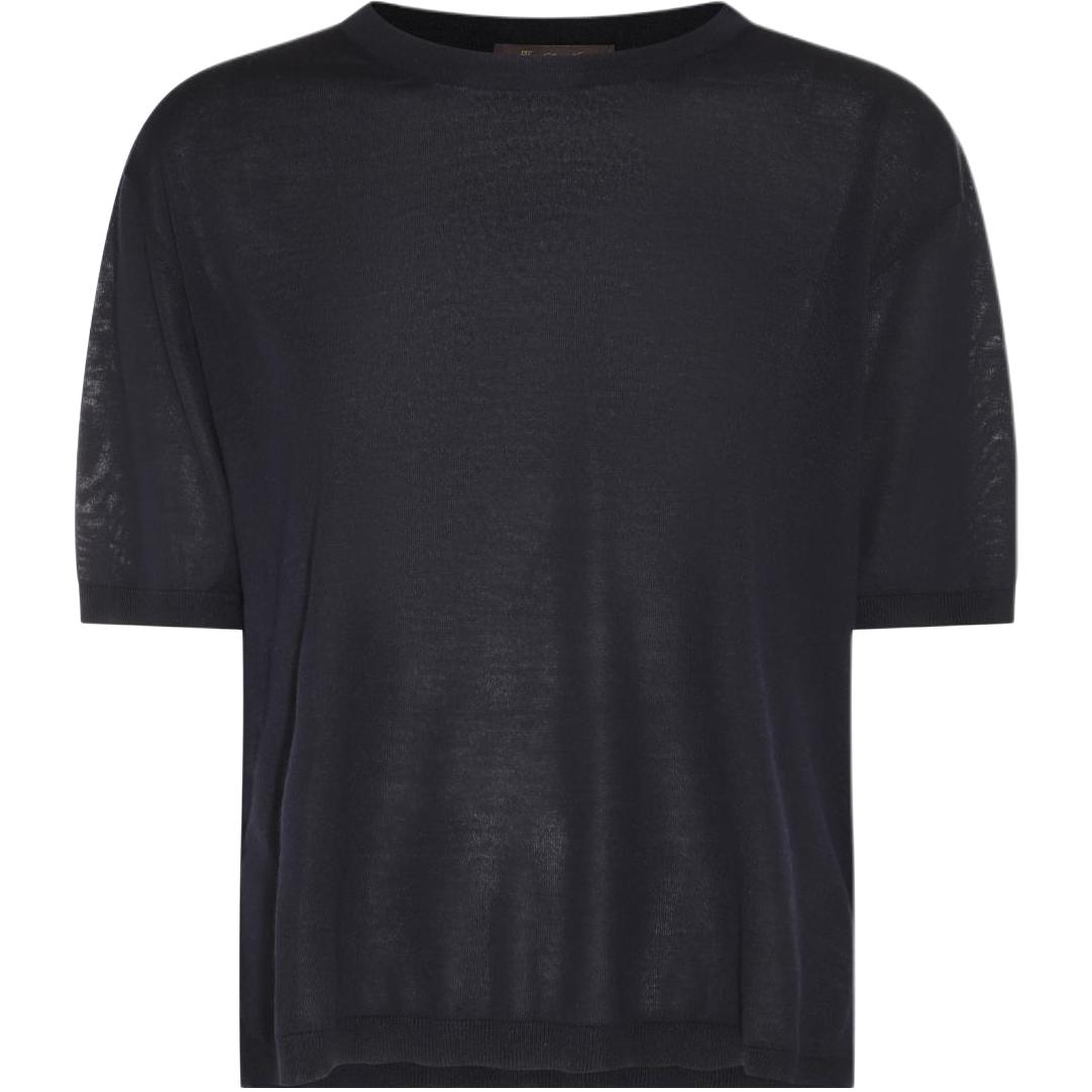 (Women) Loro Piana  Loose Fit Round Neck Navy Blue Short Sleeve T-Shirt. FAM7851W000