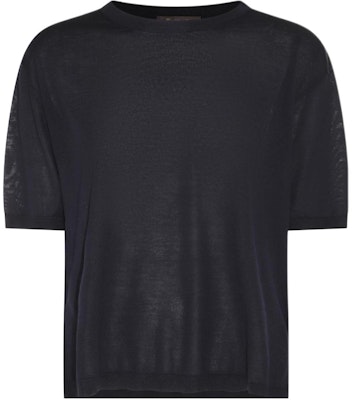 (W) ロロピアーナ ルーズフィット ネイビーブルー 半袖ラウンドネックTシャツ FAM7851W000 Buy (W) ロロピアーナ ルーズフィット ネイビーブルー 半袖ラウンドネックTシャツ FAM7851W000