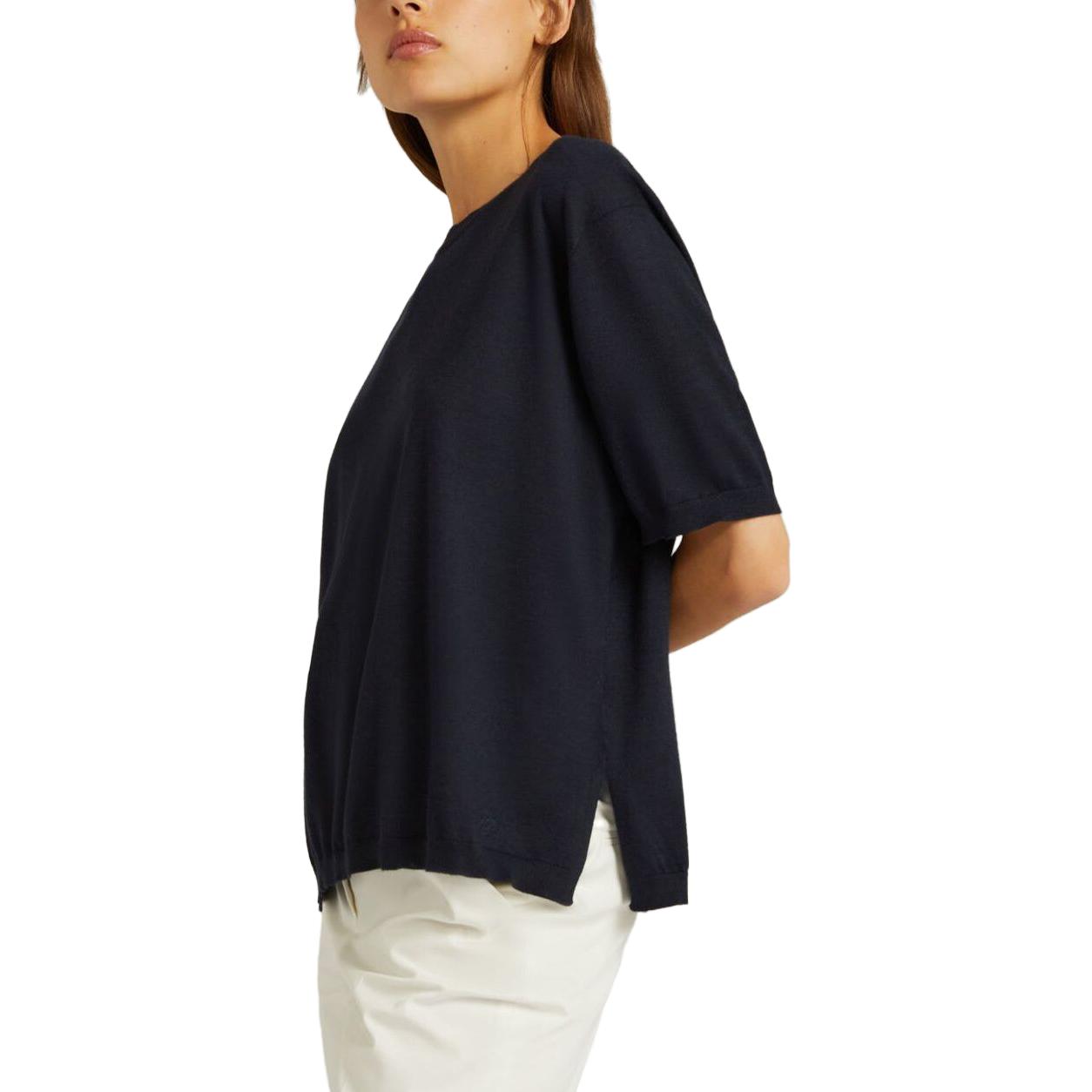 Shop (W) ロロピアーナ ルーズフィット ネイビーブルー 半袖ラウンドネックTシャツ FAM7851W000