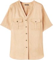 Order (W) Loro Piana 2024春夏淺黃色V領口袋短袖襯衫 FAN7463E0B5