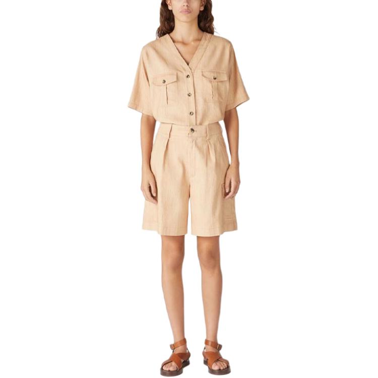 Shop (W) ロロピアーナ SS24 ライトイエロー Vネック ポケット付き半袖シャツ。 FAN7463E0B5