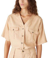 Purchase (W) Loro Piana 2024春夏淺黃色V領口袋短袖襯衫 FAN7463E0B5