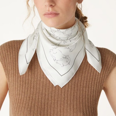 (W) ロロ・ピアーナ ホワイト シルクスカーフ アニマルプリント デザイン. FAO6953T1MJ Lookbook (W) ロロ・ピアーナ ホワイト シルクスカーフ アニマルプリント デザイン. FAO6953T1MJ