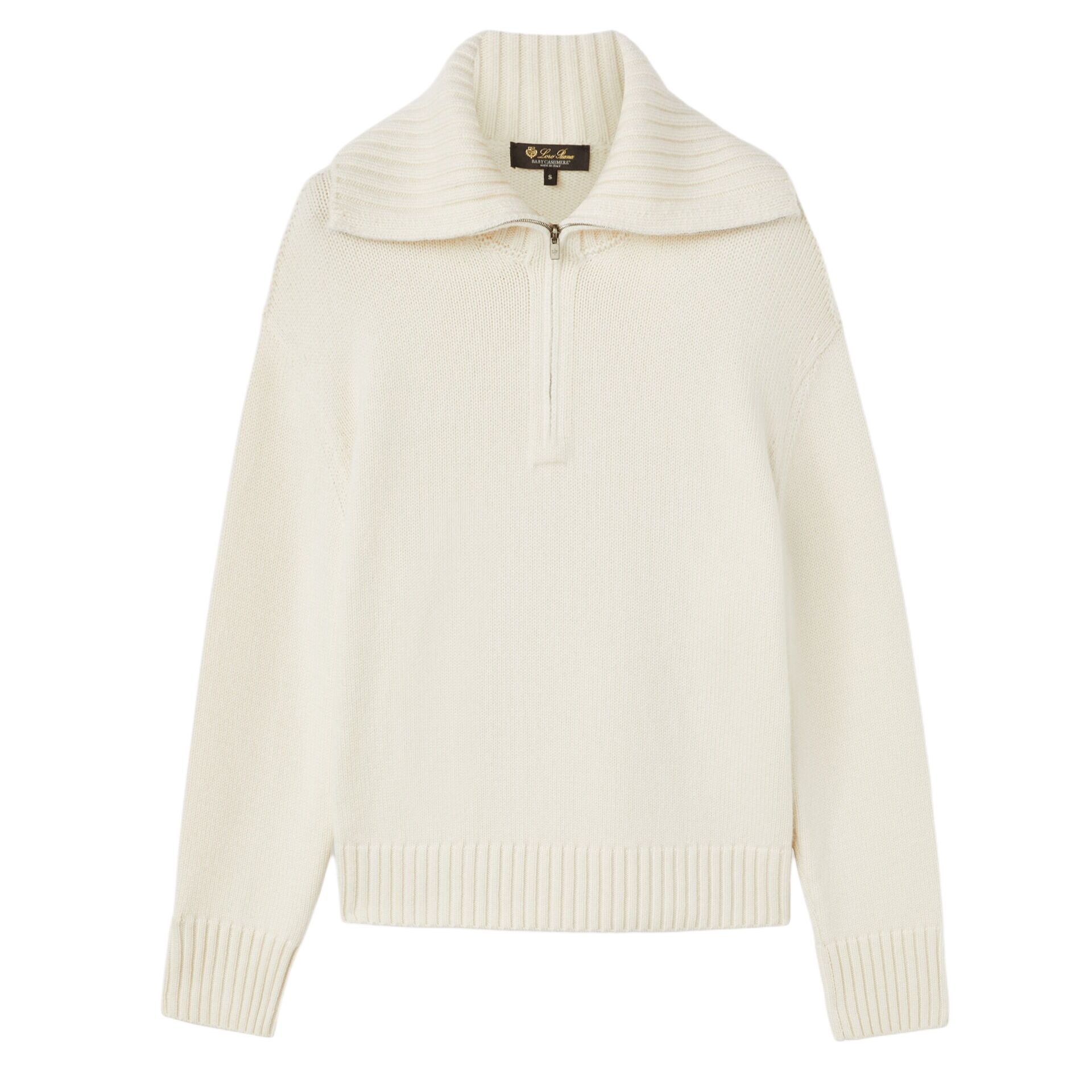 (Women) Loro Piana FW23  Solid Zip-Up Turtleneck Sweater Off-White. FAN3805-100B