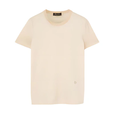 (Women) Loro Piana Solid Beige Crewneck Short Sleeve T-Shirt Casual Top. FAI5069-A0DL