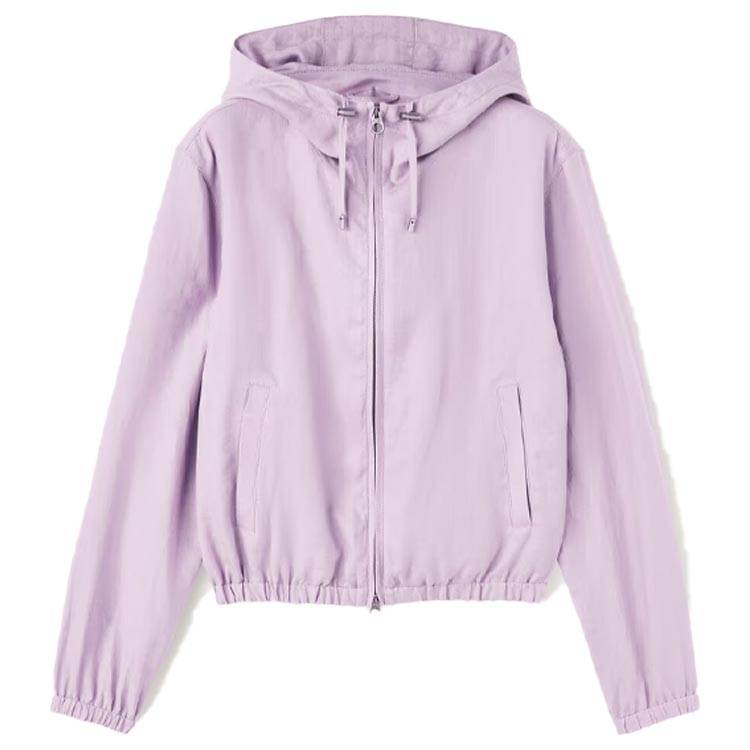 (Women) Loro Piana SS24  Solid Zip Pocket Hoodie Bomber Jacket Light Purple. FAN6636401F