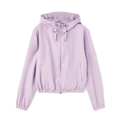 (Women) Loro Piana SS24 Solid Zip Pocket Hoodie Bomber Jacket Light Purple. FAN6636401F
