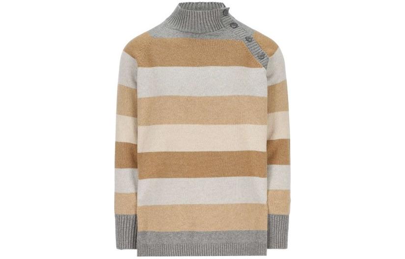 (Women) Loro Piana Striped Pullover Cashmere Sweater  Brown Long Sleeve FAM0737F3AS