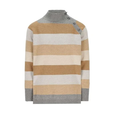 (Women) Loro Piana Striped Pullover Cashmere Sweater Brown Long Sleeve FAM0737F3AS