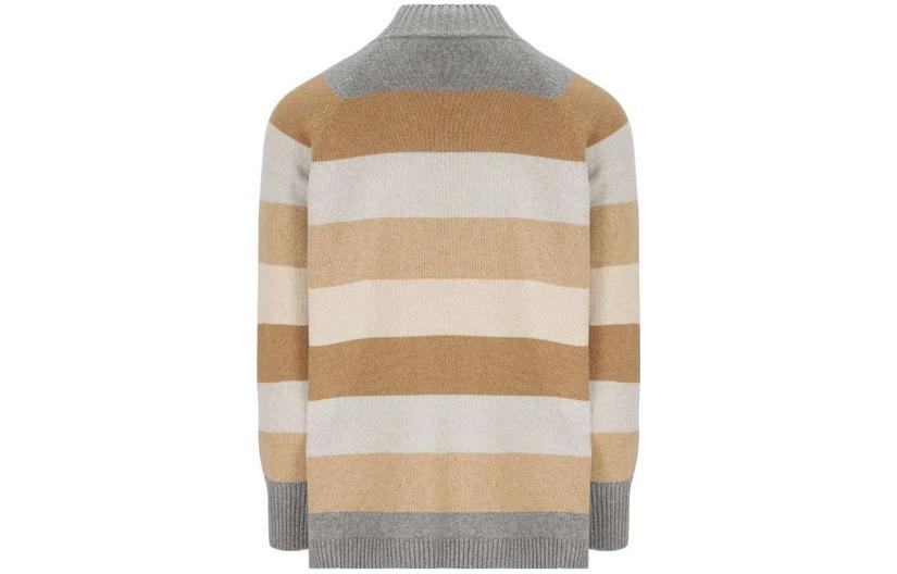 Lookbook (W) Loro Piana Sweater Cashmere Coklat Lengan Panjang Bergaris Stylish. FAM0737F3AS