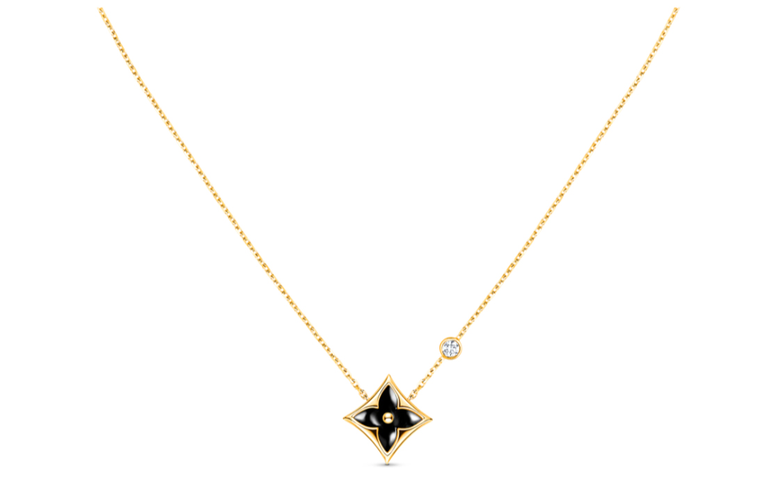 (Women) LOUIS VUITTON 18K Gold Black Onyx Diamond Pendant Necklace for Women. Q93699
