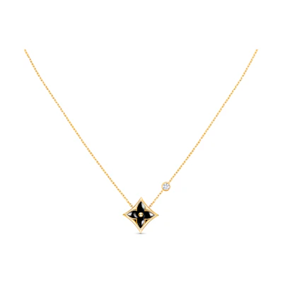 (Women) LOUIS VUITTON 18K Gold Black Onyx Diamond Pendant Necklace for Women. Q93699