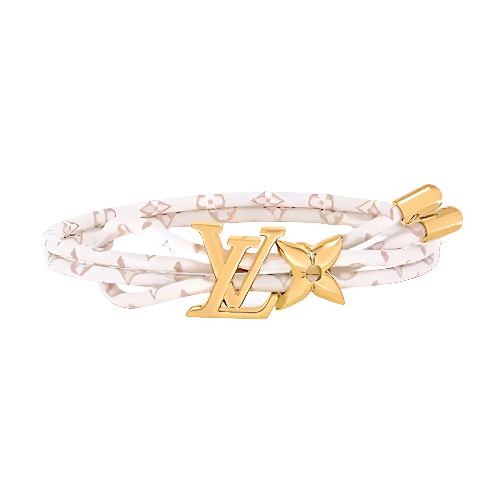 (Women) Louis Vuitton 2024 Early Spring Floral Metal Canvas Bracelet  White M8529Z