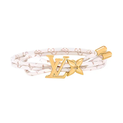 (Women) Louis Vuitton 2024 Early Spring Floral Metal Canvas Bracelet White M8529Z