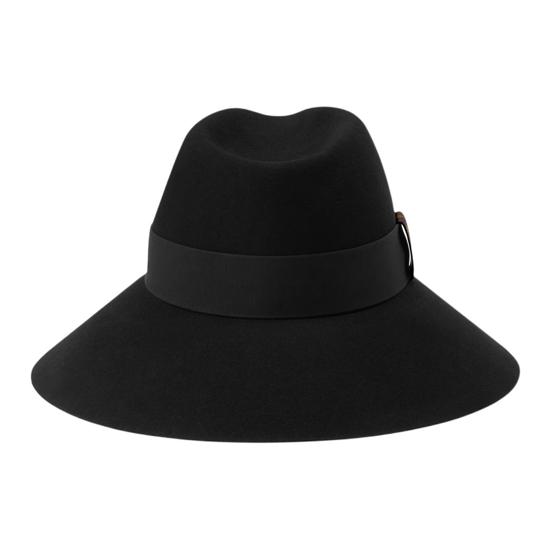 Lookbook (W) Sombrero Fedora Negro de Fieltro Louis Vuitton - Diseño Sólido. M5360A