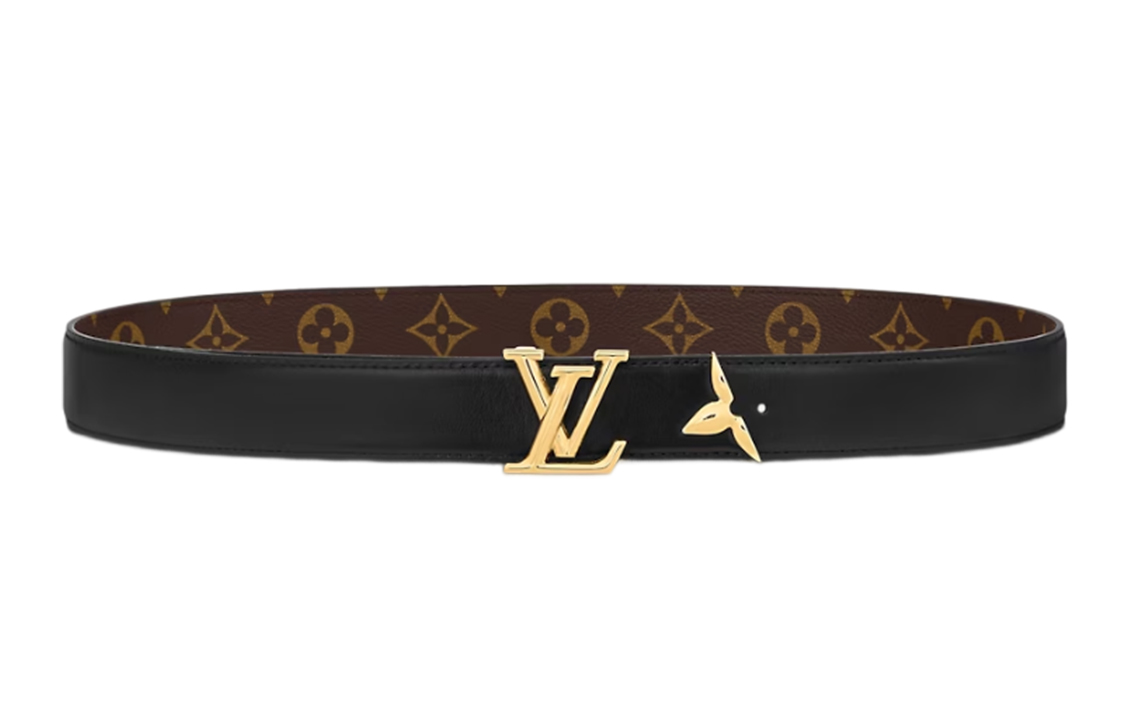 (Women) LOUIS VUITTON  Black Leather Belt 3cm with Logo Reversible Buckle. m0699w