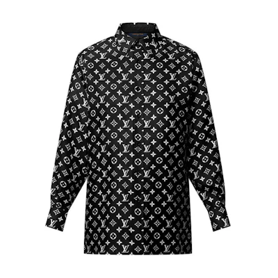 (Women) LOUIS VUITTON Black Logo Print Long-Sleeve Button-Up Shirt. 1AHENB