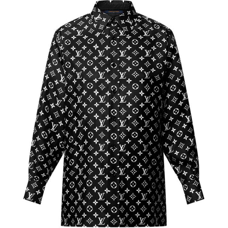 (Women) LOUIS VUITTON  Black Logo Print Long-Sleeve Button-Up Shirt. 1AHENB 圖 2
