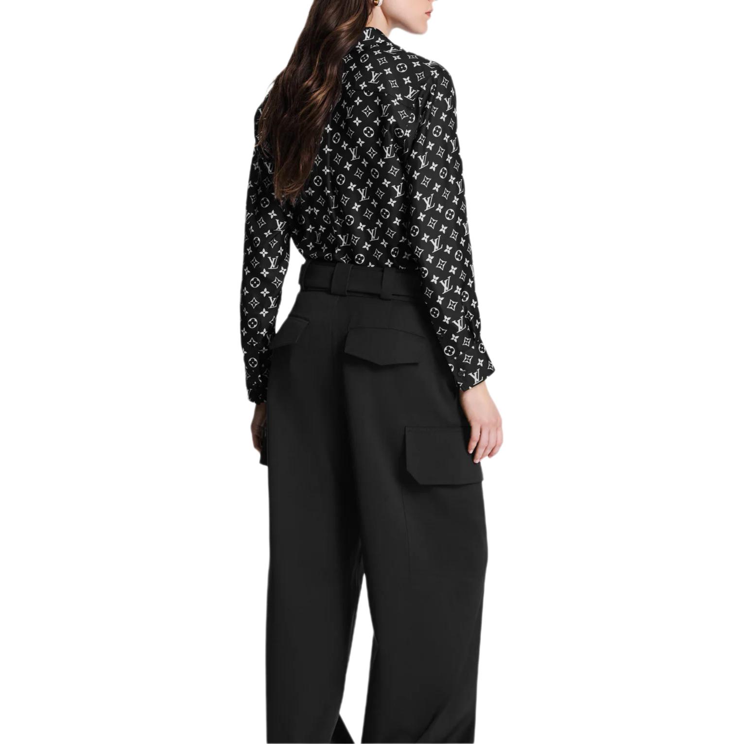 (Women) LOUIS VUITTON  Black Logo Print Long-Sleeve Button-Up Shirt. 1AHENB 圖 4