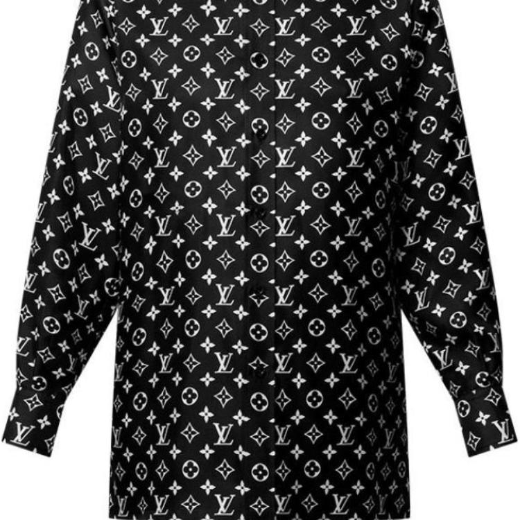 (Women) LOUIS VUITTON  Black Logo Print Long-Sleeve Button-Up Shirt. 1AHENB 圖 6