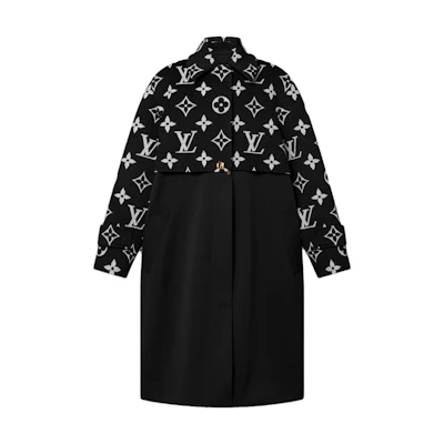 (Women) Louis Vuitton Black Logo Printed Long Single-Breasted Coat. 1ABTDG