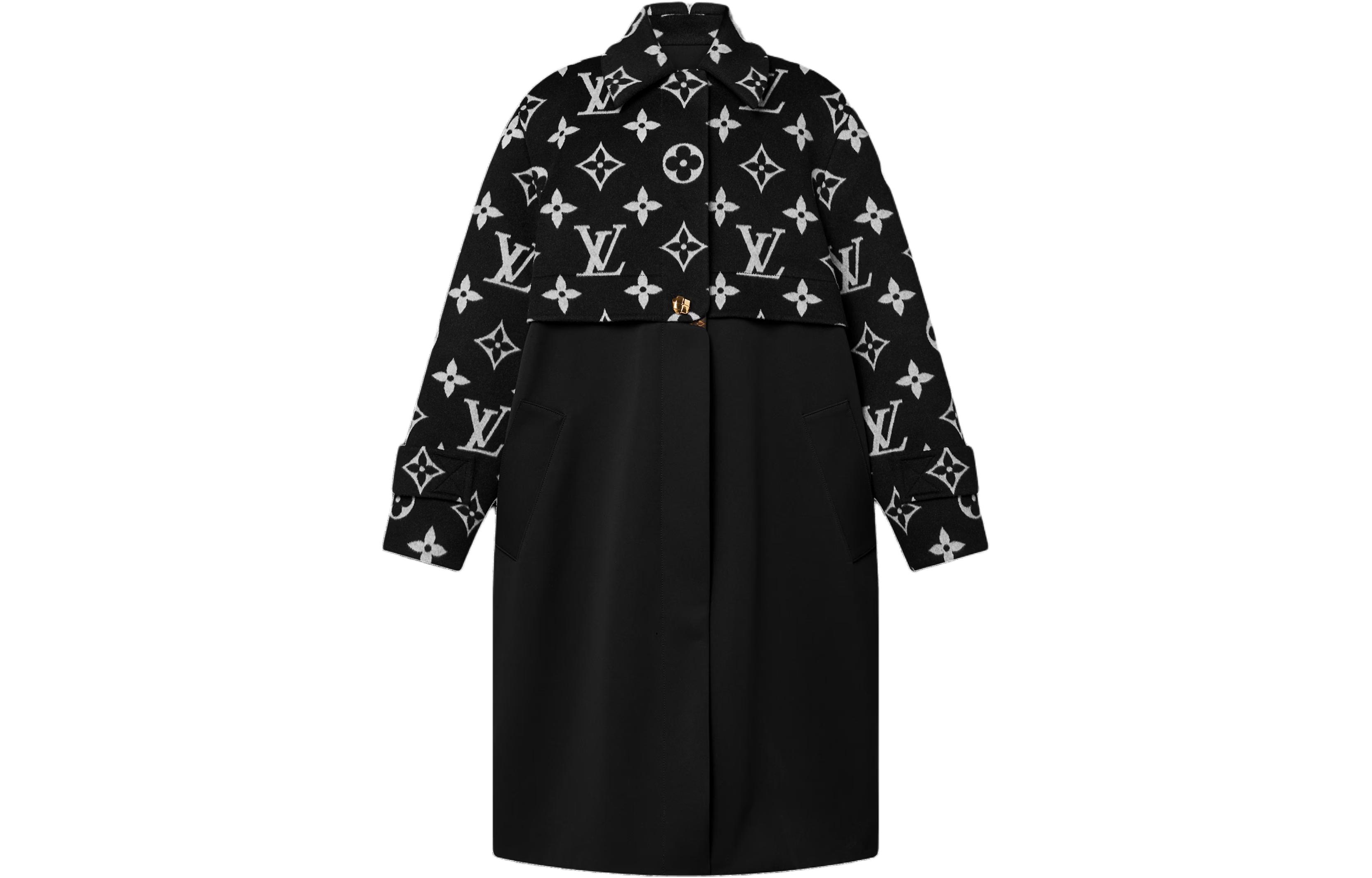 (Women) Louis Vuitton  Black Logo Printed Long Single-Breasted Coat. 1ABTDG 圖 2