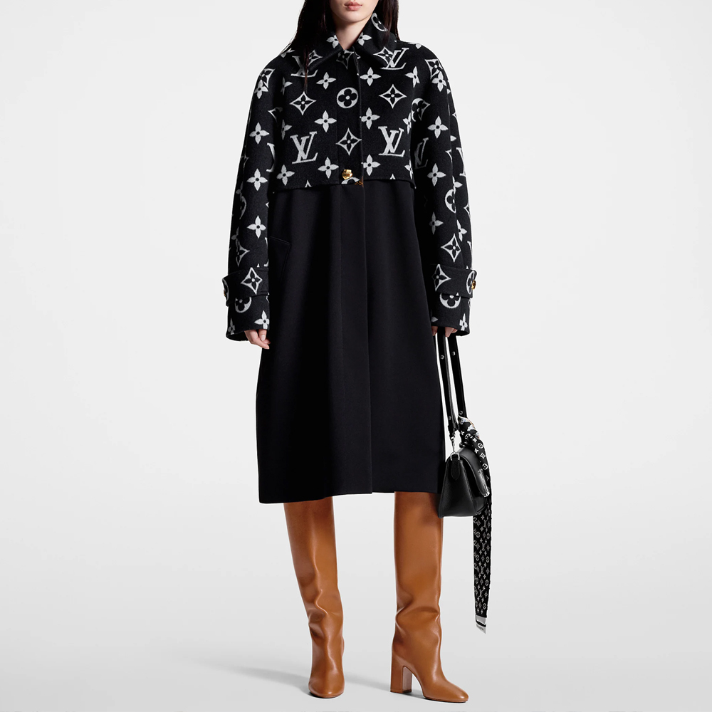 (Women) Louis Vuitton  Black Logo Printed Long Single-Breasted Coat. 1ABTDG 圖 3