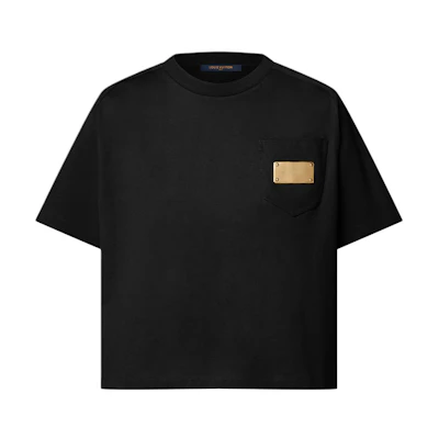 (Women) LOUIS VUITTON Black Signature Plaque Loose Fit Knit Cotton T-Shirt 1AHX76
