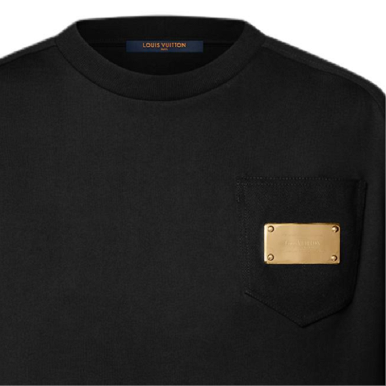 (Women) LOUIS VUITTON  Black Signature Plaque Loose Fit Knit Cotton T-Shirt 1AHX76 圖 5