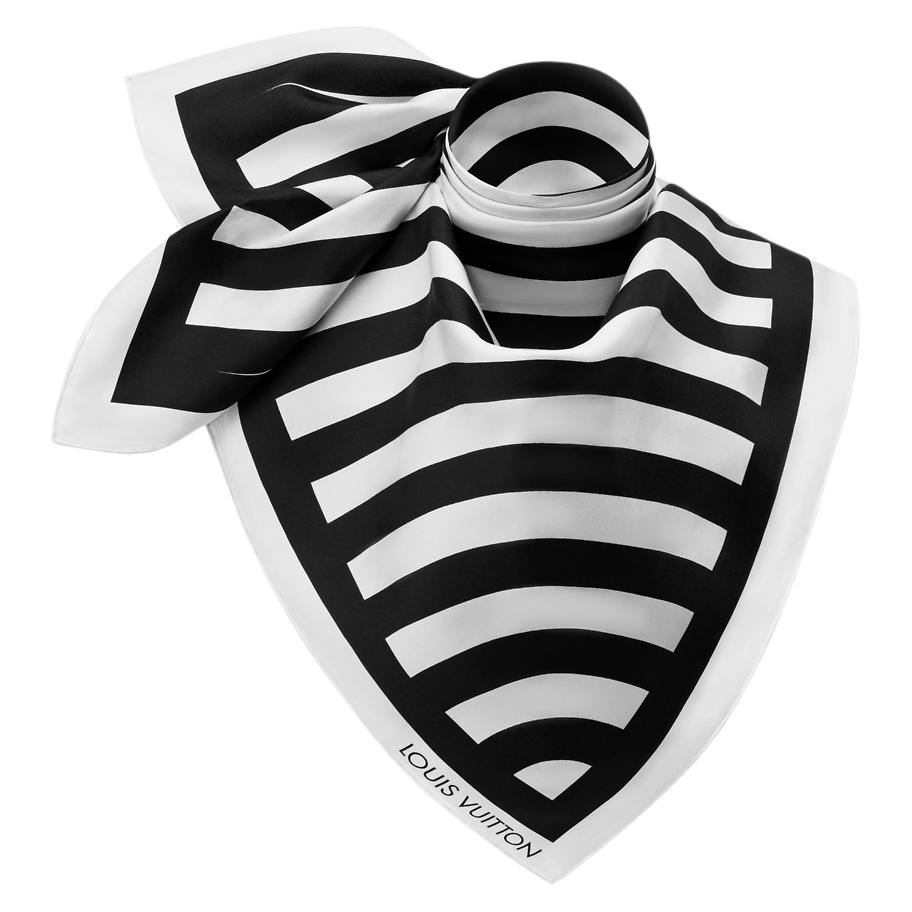 (Women) LOUIS VUITTON  Black Striped Mulberry Silk Scarf. M97352 圖 3