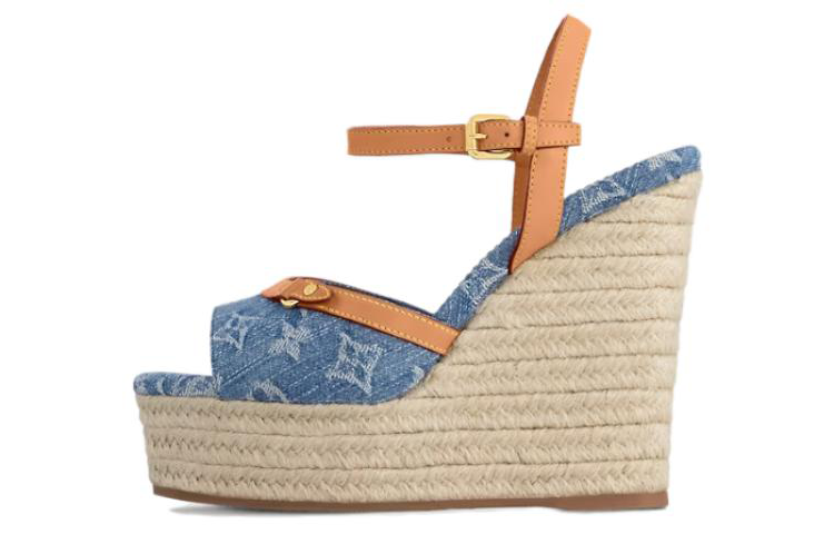 (Women) Louis Vuitton 'Blue Buckle Wedge Sandals' 1ACIZP