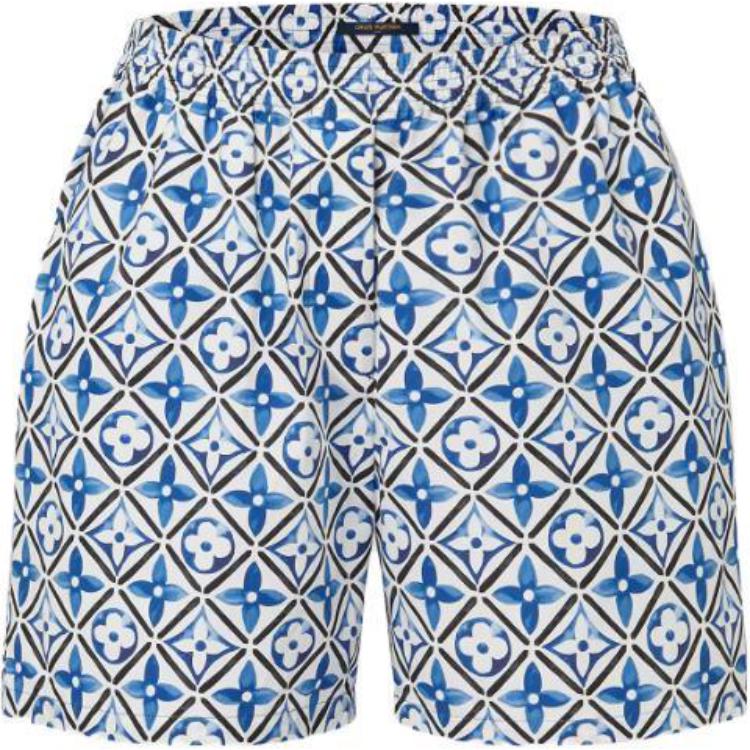 (Women) LOUIS VUITTON  Blue Logo Print Elastic Waist Casual Shorts 1ABQ3V