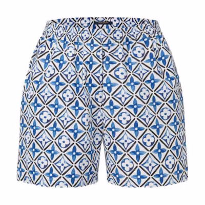 (Women) LOUIS VUITTON Blue Logo Print Elastic Waist Casual Shorts 1ABQ3V