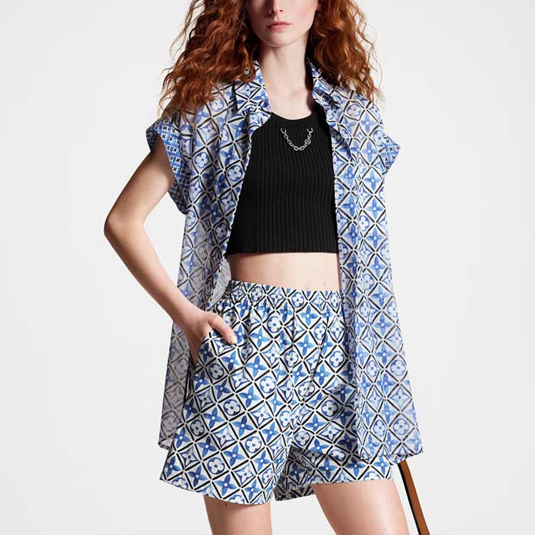 (Women) LOUIS VUITTON  Blue Logo Print Elastic Waist Casual Shorts 1ABQ3V 圖 4