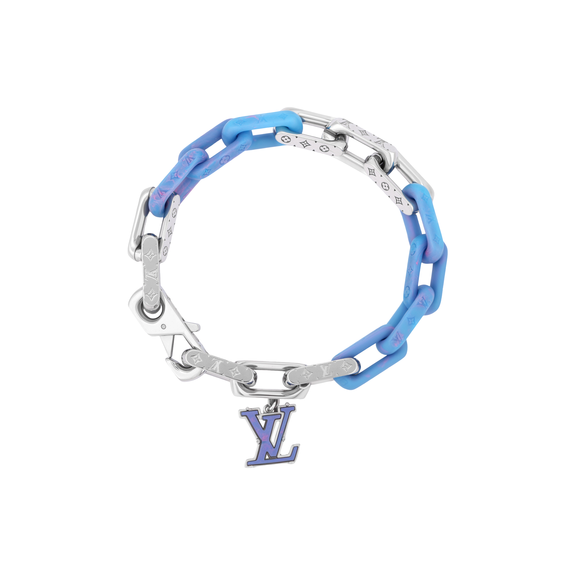 (Women) Louis Vuitton  Blue Metal Resin Plexiglass Steel Braided Bracelet M1229