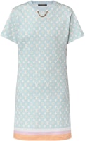 (Women) Louis Vuitton Blue Short-Sleeve Slim Midi Dress with Monogram Print 1ABYHV (Women) Louis Vuitton Blue Short-Sleeve Slim Midi Dress with Monogram Print 1ABYHV